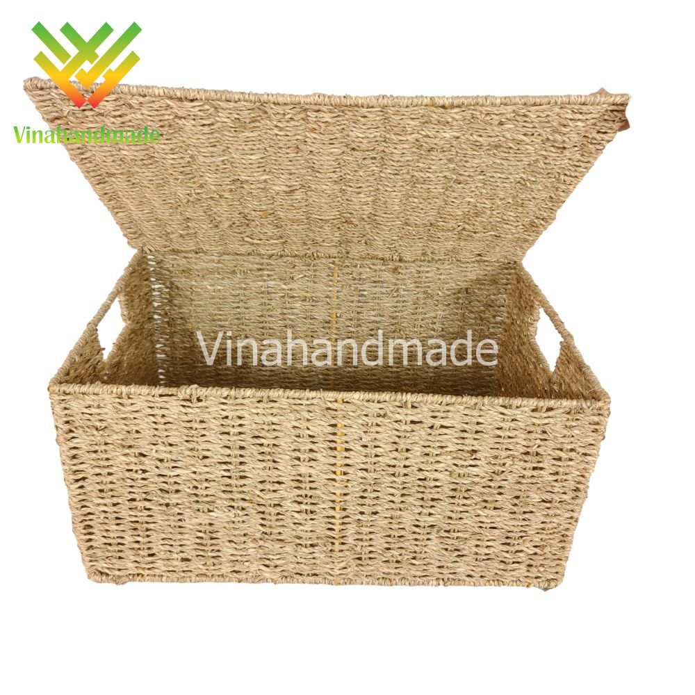 Bộ 3 giỏ cói khung sắt đựng đồ chữ nhật đan trơn