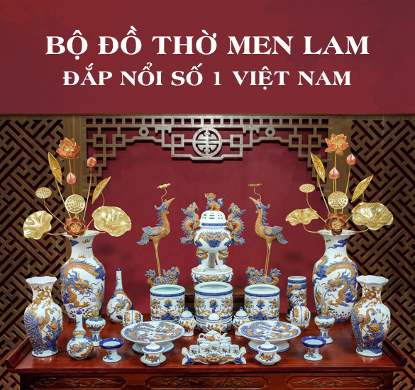 Bộ đồ thờ men lam đắp nổi 