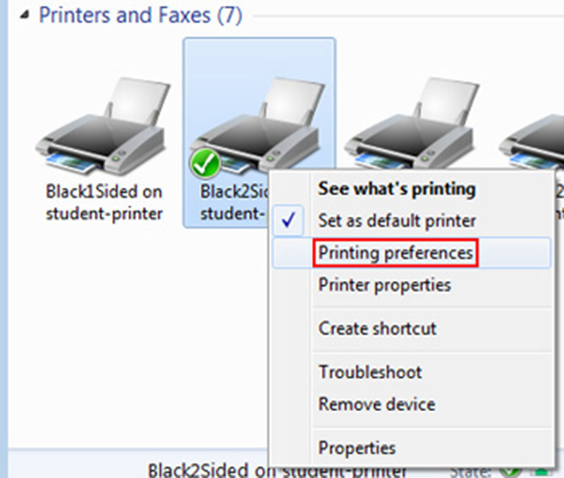 Chọn Printer preferences
