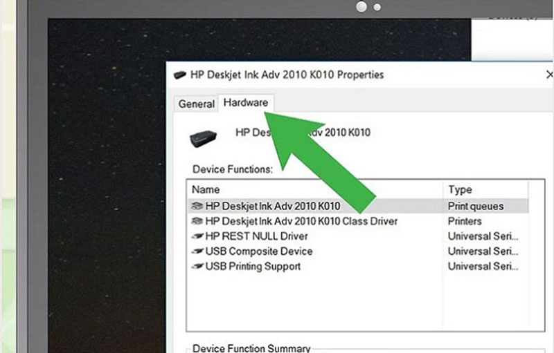 Chọn tab Hardware hoặc Maintenance