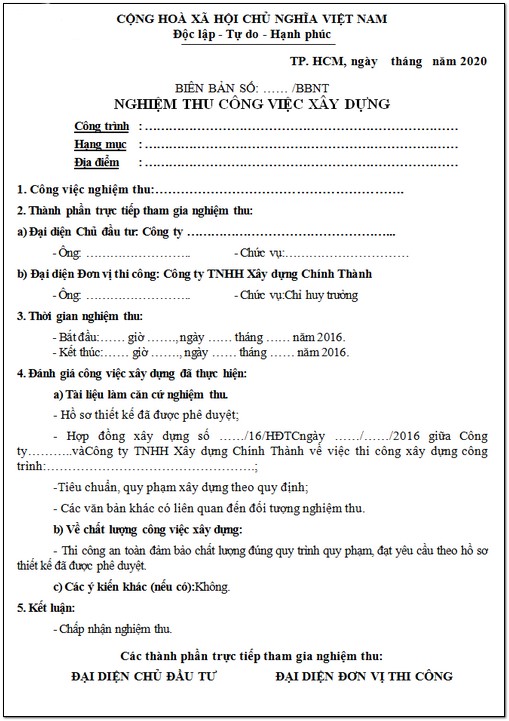 biên bản nghiệm thu công việc xây dựng