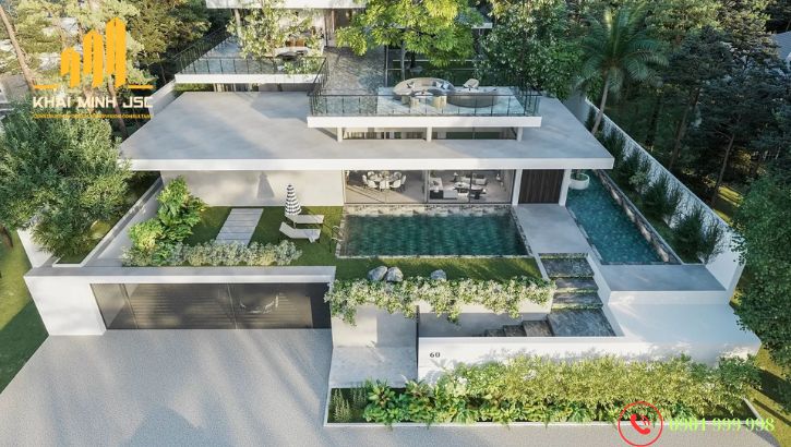 Biệt thự cao cấp hiện đại mái bằng tích hợp hồ bơi và không gian mở