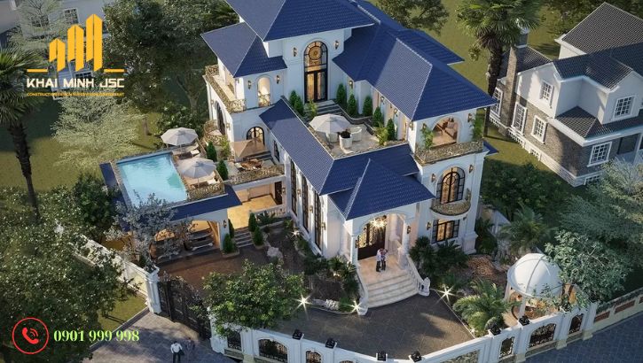 Mẫu thiết kế biệt thự cao cấp nhà vườn mái Nhật có hồ bơi