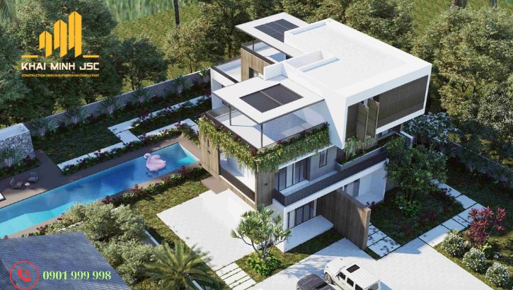 Mẫu thiết kế biệt thự cao cấp sân vườn hiện đại có hồ bơi