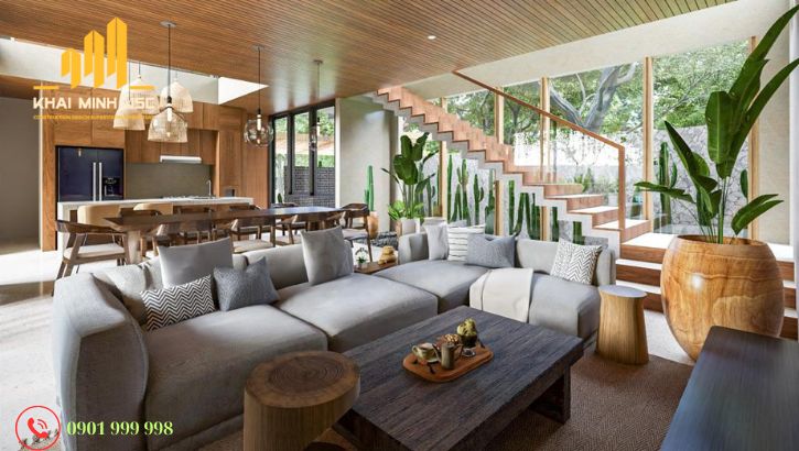 Không gian liên thông giúp tạo cảm giác thông thoáng, thoải mái cho biệt thự