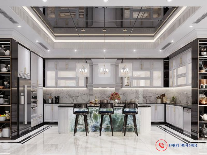 Tối ưu bố cục phòng bếp mở trong biệt thự để không ảnh hưởng mùi và tiếng