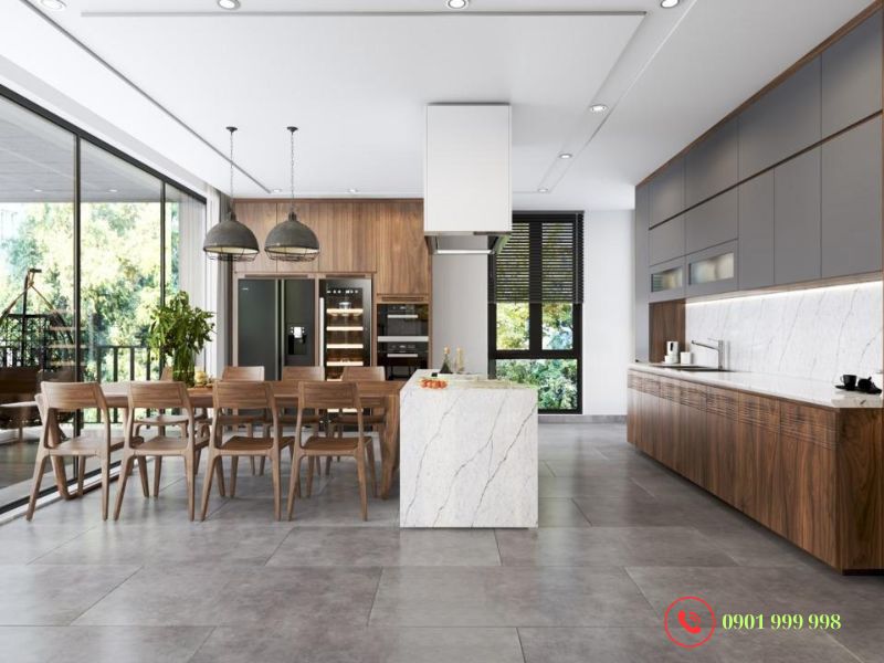 Thiết kế phòng bếp không bị mùi lan khắp biệt thự