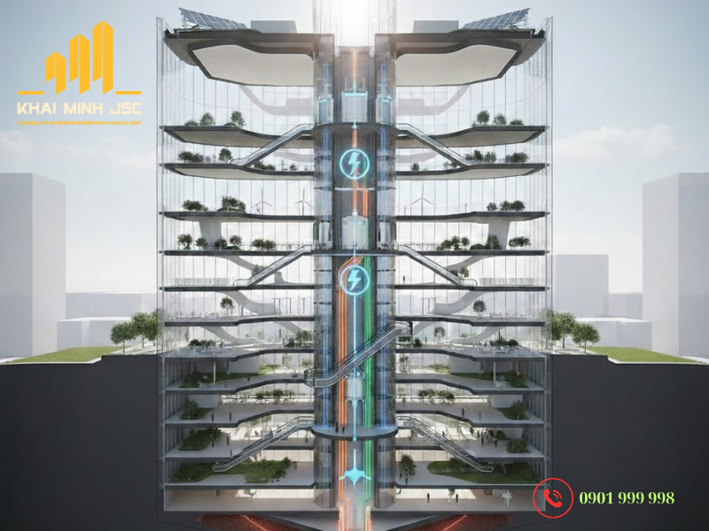 Kỹ thuật bố trí lõi thang và trục năng lượng để đạt hiệu suất cao nhất