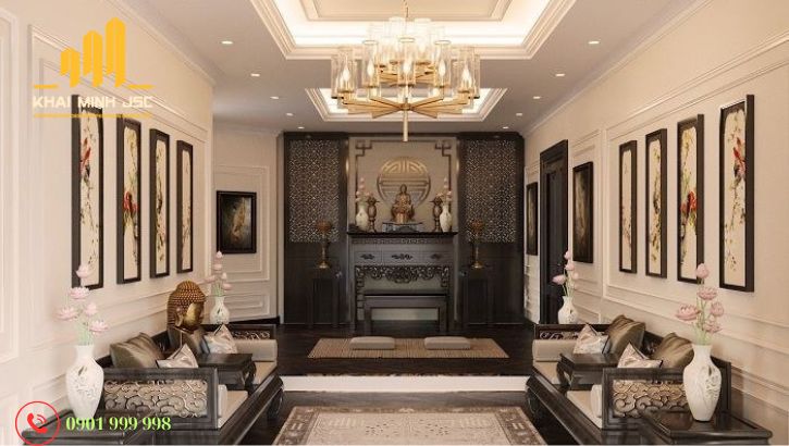 Thiết kế phòng thờ trang nghiêm, thể hiện sự tôn kính