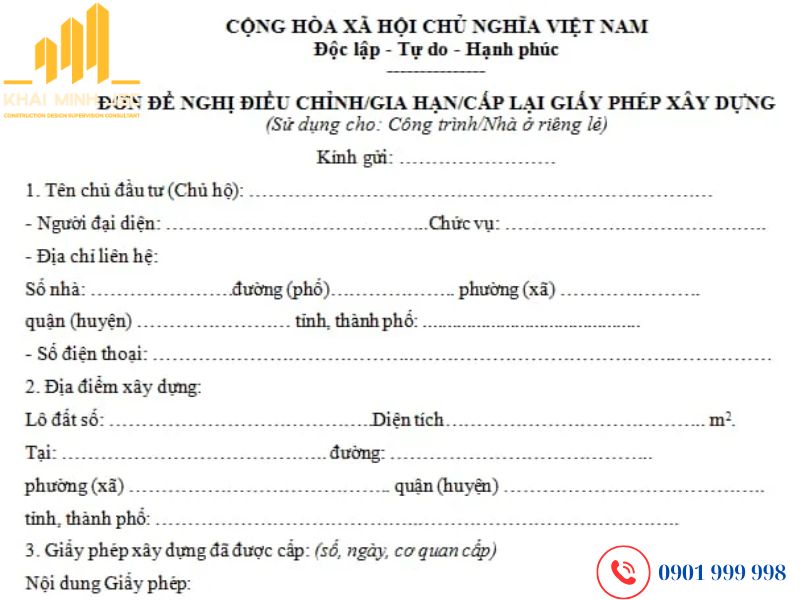 Mẫu đơn gia hạn giấy phép xây dựng