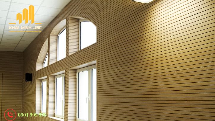 Gỗ tiêu âm nan rãnh giúp tán và hấp thụ âm, phù hợp biệt thự cao cấp