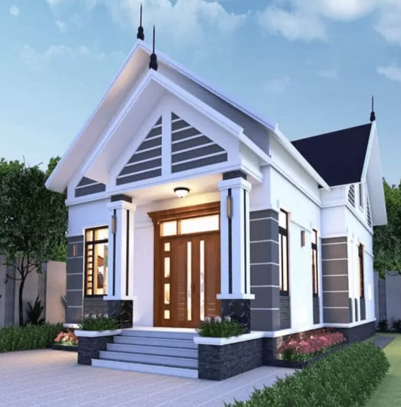 mặt tiền nhà mái thái 2 tầng