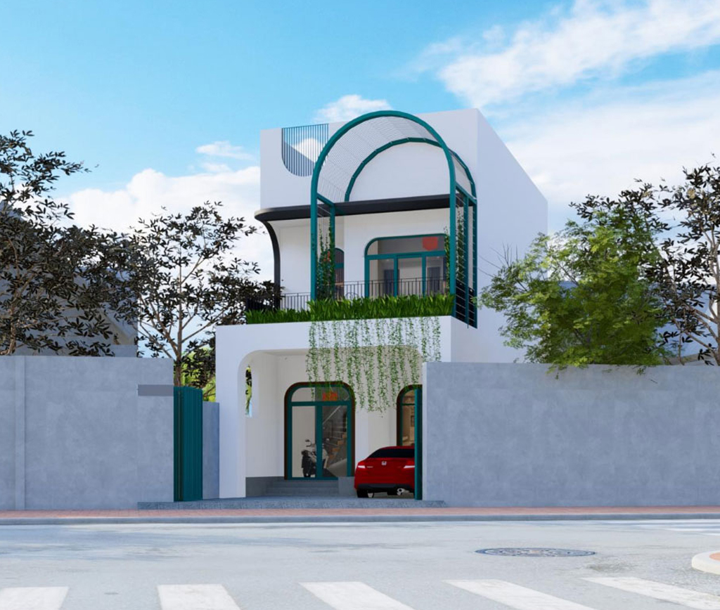 Mẫu nhà 2 tầng 8 mét mặt tiền