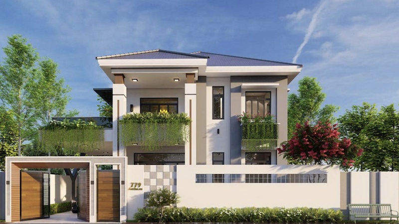 Nhà 2 tầng mái nhật đẹp 2022