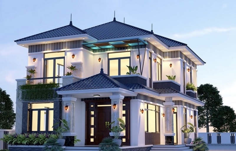 mẫu nhà 2 tầng mái nhật đẹp