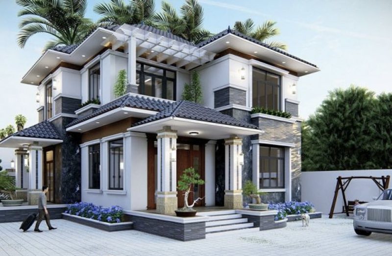 mẫu nhà 2 tầng mái nhật đẹp 2022