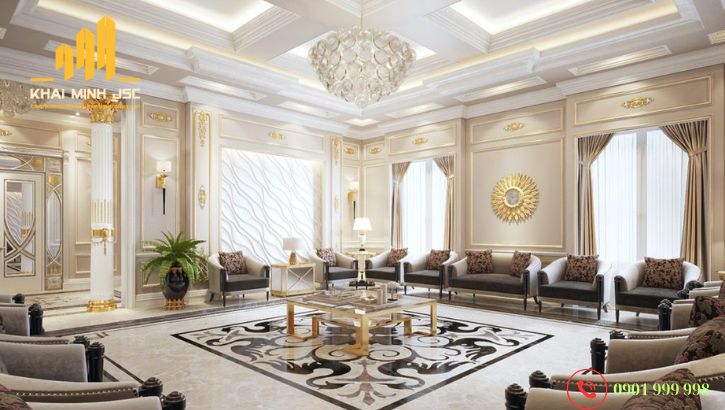 Cách kết hợp màu sắc và vật liệu nội thất biệt thự theo phong cách cổ điển, sang trọng