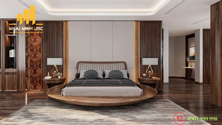 Mẫu phối màu và vật liệu nội thất phòng ngủ hiện đại, tinh tế