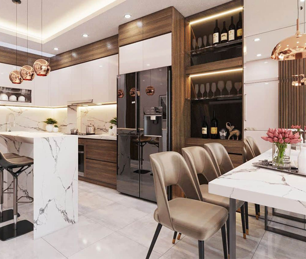 Mẫu thiết kế phòng bếp nhà ống đẹp 1