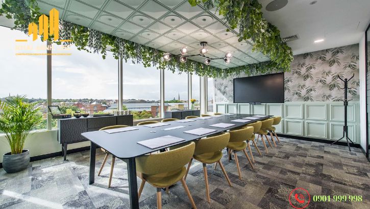 Mẫu phòng họp phong cách sinh thái thoải mái với các chi tiết trang trí bằng cây xanh