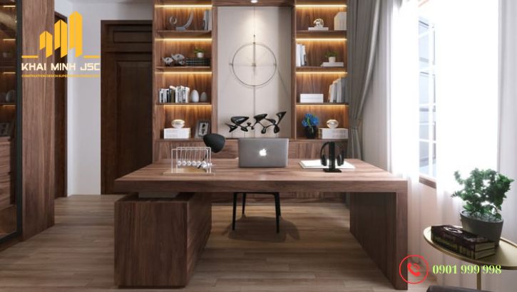 Nội thất gỗ rất được yêu thích sử dụng cho phòng làm việc trong biệt thự