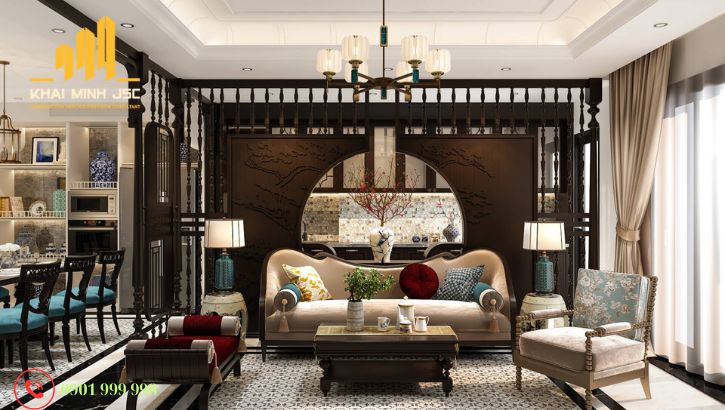 Gỗ tự nhiên mang vẻ sang trọng, bền bỉ và mộc mạc đúng tinh thần Indochine