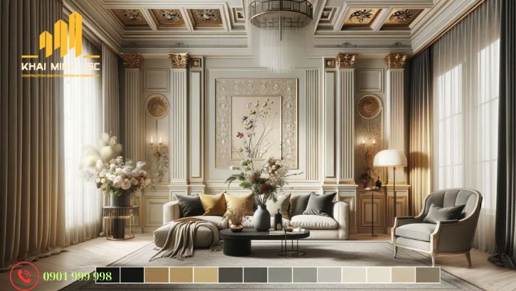 Gợi ý bảng màu tone ấm rất được yêu thích khi thi công nội thất Neoclassic