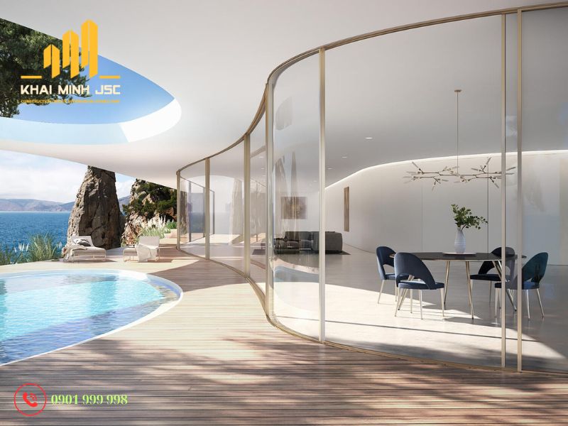 Thiết kế kiến trúc biệt thự kính cong hài hòa với không gian nội thất
