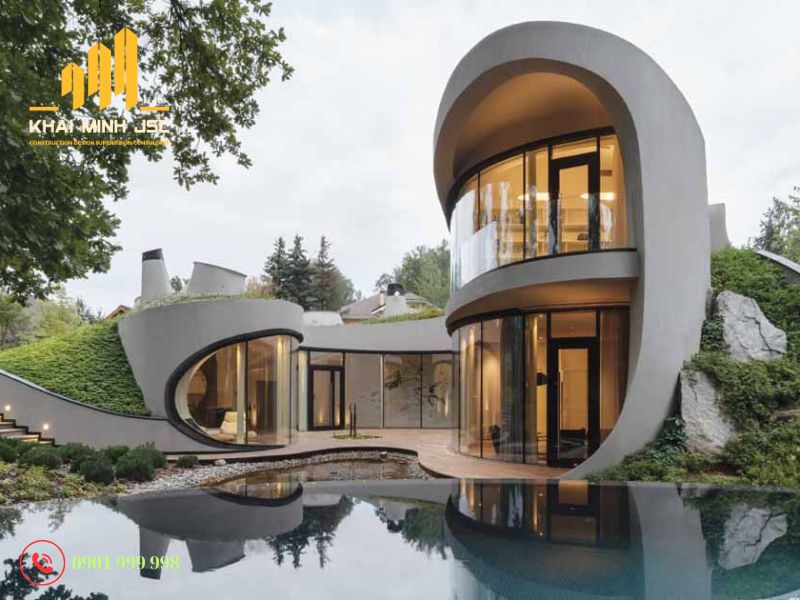 Thi công vách ngăn kính cong cao cấp trong thiết kế biệt thự