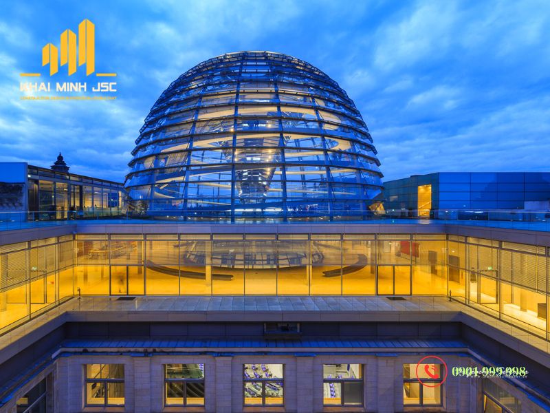 Mẫu thiết kế mái vòm phân tán lực cho công trình văn phòng quy mô lớn