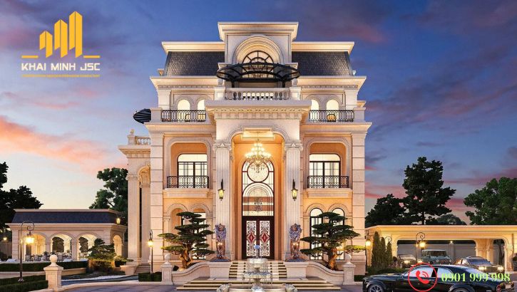 Mẫu thiết kế công trình biệt thự với hệ thống chiếu sáng bắt mắt ở mặt tiền