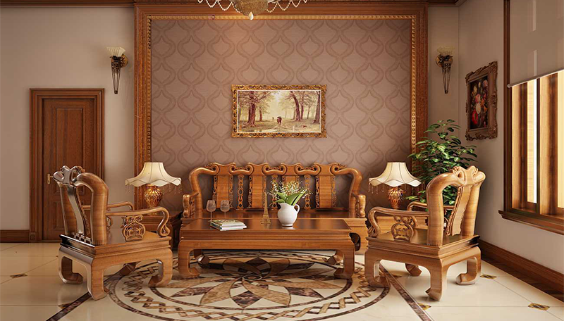 Trang trí phòng khách bằng gỗ tự nhiên