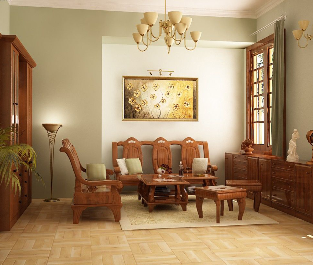 Trang trí phòng khách nhà cấp 4 bằng nội thất gỗ
