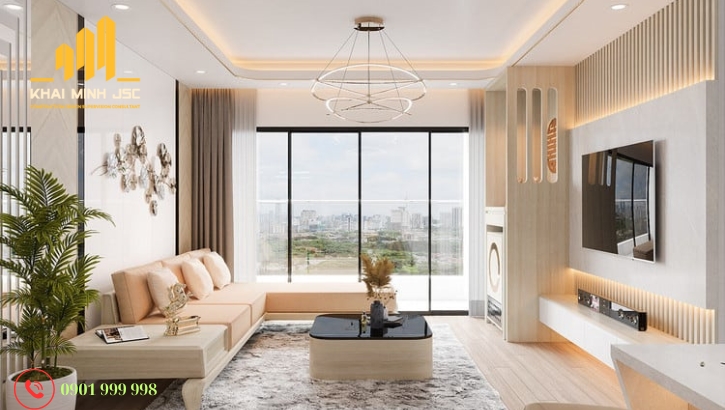 Sử dụng kết hợp đá tự nhiên giúp tăng thẩm mỹ cho không gian phòng khách