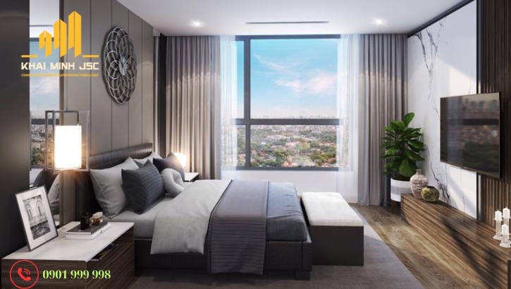 Phòng ngủ sử dụng sàn gỗ sang trọng, tinh tế