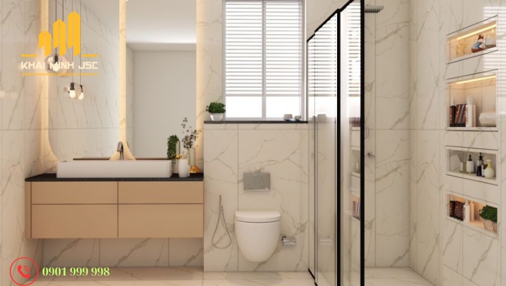 Thiết kế phòng tắm sử dụng đá tự nhiên cao cấp, độ bền vượt trội
