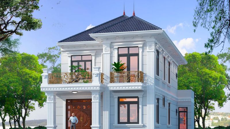 Biệt thự 2 mặt tiền 2 tầng tân cổ điển mái nhật