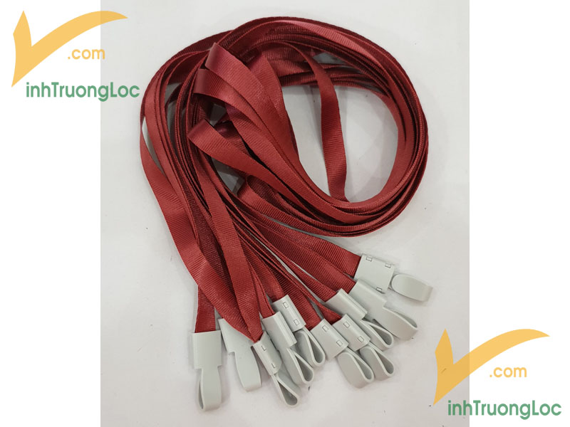 Dây đeo thẻ đỏ đô trơn không in 10mm móc nhựa