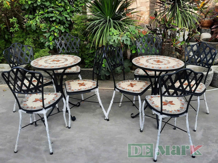 Bộ bàn ghế Sắt ngoài trời mosaic
