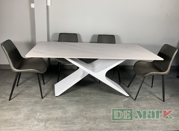 Bộ Bàn Ăn Mặt Đá Chân Sắt DeMTWW1800*900 (đá trắng)