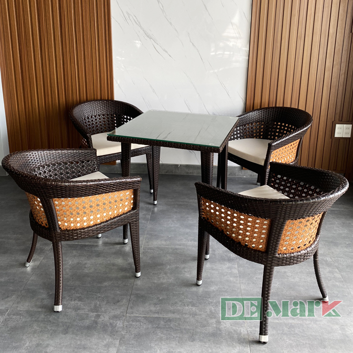 Bộ Bàn Ghế Cafe Nhựa Giả Mây MT298