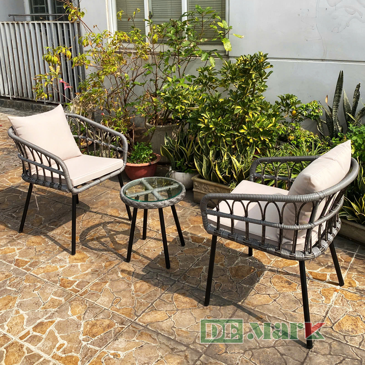 bàn ghế cafe mây nhựa ngoài trời