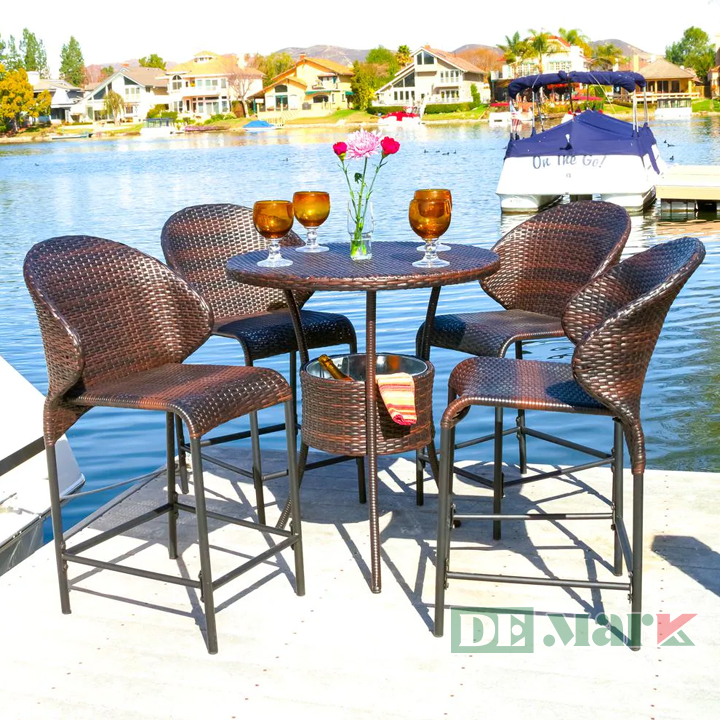 Bàn Ghế Quầy Bar Nhựa Giả Mây MT815