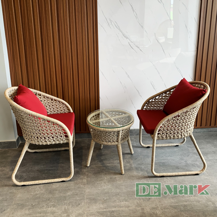 bàn ghế cafe đan sợi dây dù