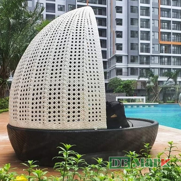 Ghế Hồ Bơi Nhựa Giả Mây Mái Vòm MT451