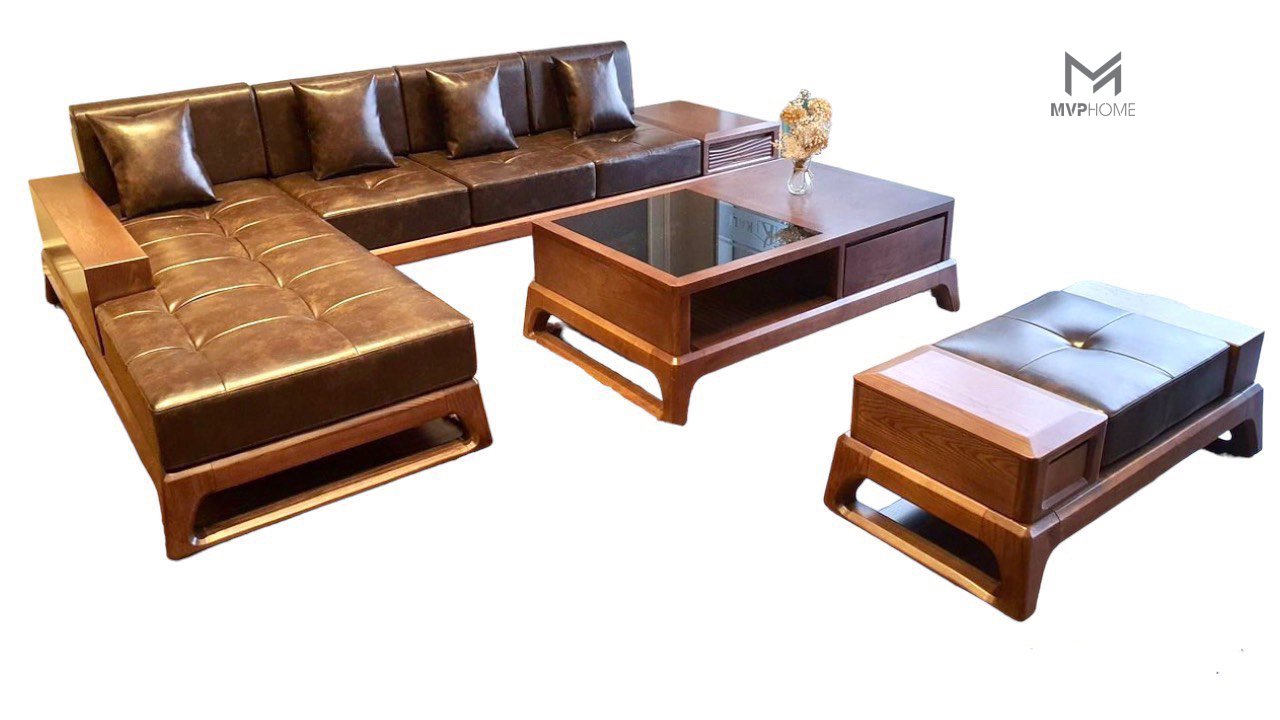 Sofa gỗ chân cuộn phòng khách 