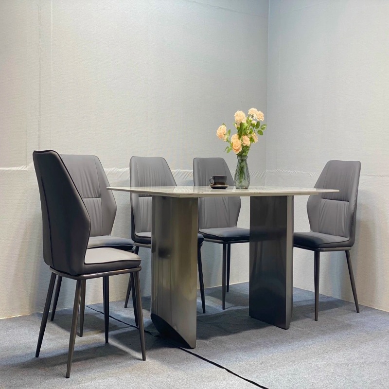 Bộ bàn chân đôi 6 ghế Kevin phiên bản màu ghi đen