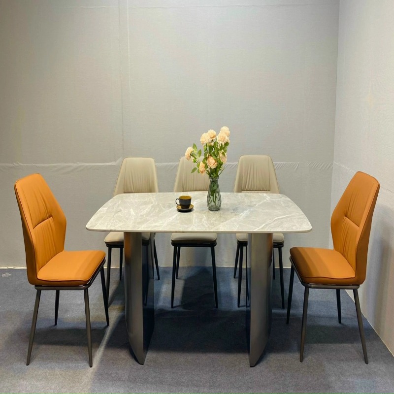 Bộ bàn chân đôi 6 ghế Kevin phiên bản cùng ghế màu cam