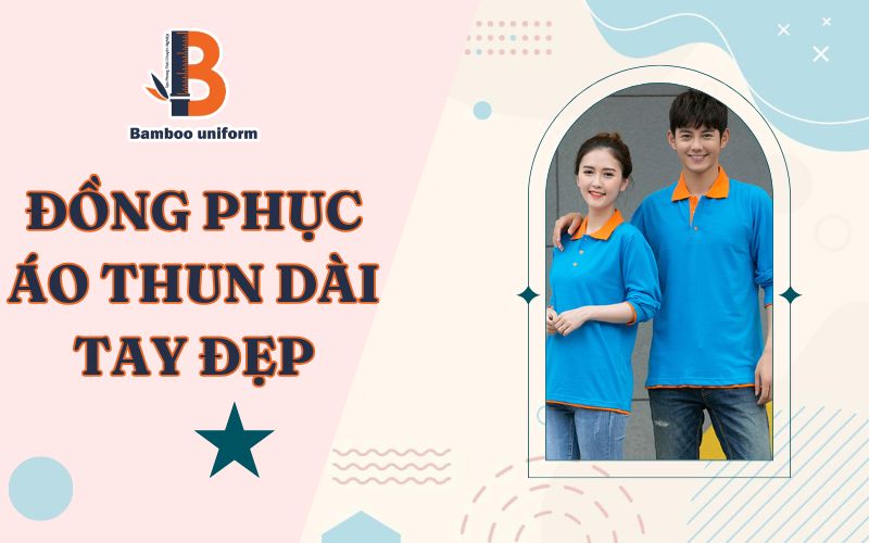 Đồng phục áo thun dài tay xanh dương phối cam nổi bật