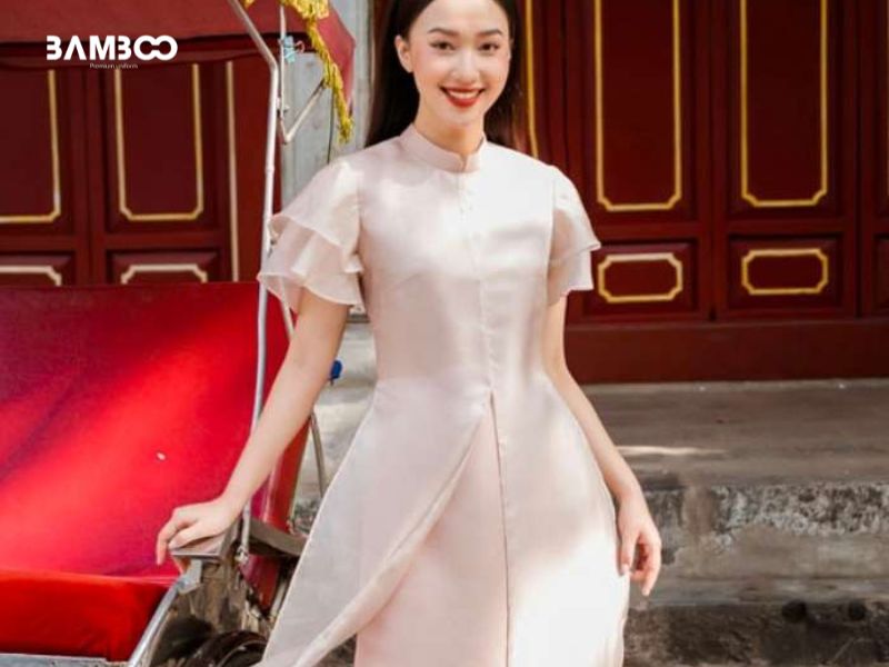 Áo dài tay voan nhún bèo ngọt ngào và điệu đà